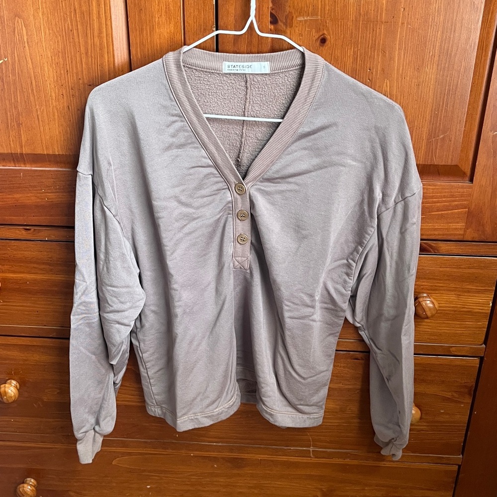 Stateside small s Taupe Long Sleeve Henley Sweatshirt